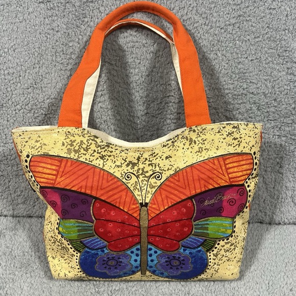 Laurel Burch Purse Handbag fabric Butterfly on both sides Zip Closure - Picture 6 of 7